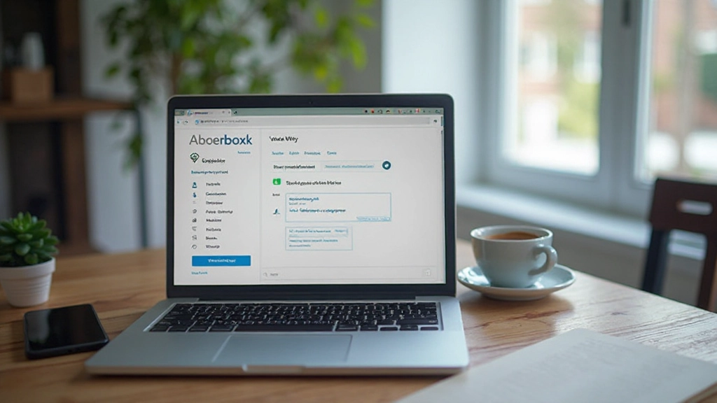 Laptop scherm met open e-mail inbox, professionele werkplek met koffiekopje