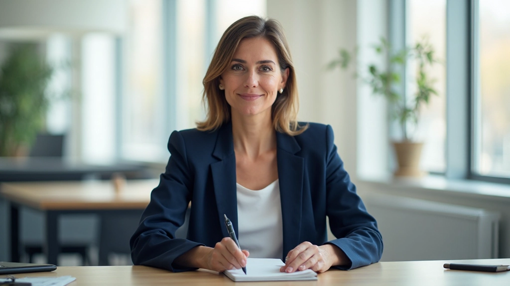 Professionele vrouw aan bureau met notities voor zakelijke communicatie